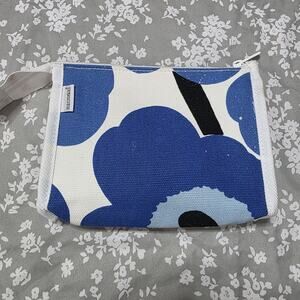 Marimekko Blue Floral Zipper Pouch 2001 Vintage Finland Canvas